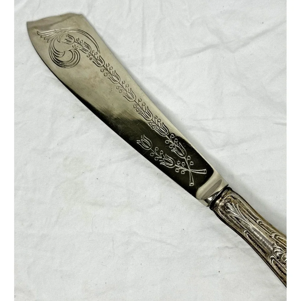 Antique 800 Silver Handle Cake Knife Victorian Ornate Etched